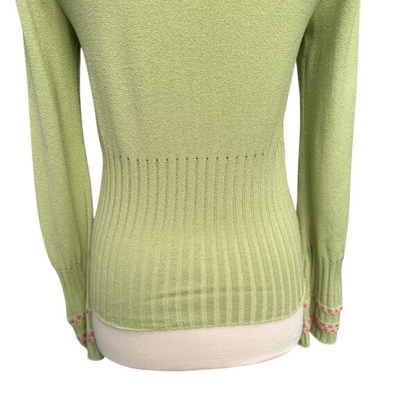 SOLD Vintage Y2K Dbline fitted Cardigan Green Pink Preppy embroidered fairy - Picture 5 of 11